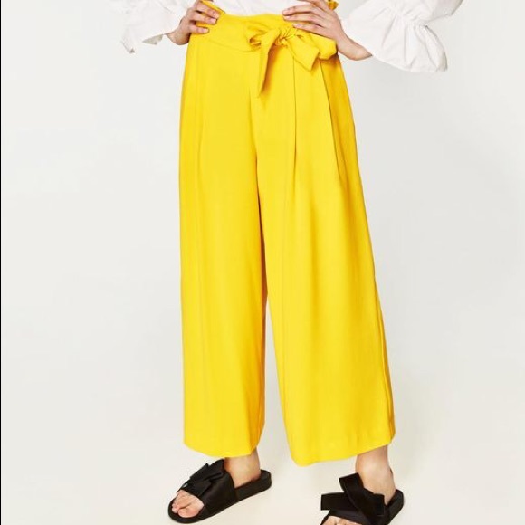 Zara Yellow Tie Pant Cropped 